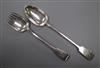 A Victorian provincial silver fiddle pattern basting spoon and a George IV silver spoon converted to a salad fork.                     