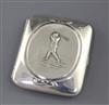 An Edwardian golf interest art nouveau cigarette case decorated with a golfer, Henry Matthews, Chester 1906, 82mm.                     