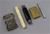 A scent bottle, a pen, a calling card case and an ivory case                                                                           