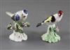 Two Derby models of a blue tit and a goldfinch, c.1765-70, h. 7cm, restorations                                                        