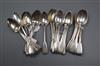 A set of six William IV silver fiddle pattern teaspoons and sixteen similar spoons 15 oz.                                              