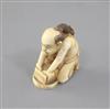 A Japanese ivory okimono of the disappointed ratcatcher, 19th century, signed Tomomitsu, 3.7cm high (no.572)                           