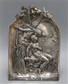 A large WMF Art Nouveau embossed classical figural scene plaque length 35cm                                                            