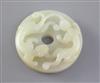 A Chinese pale celadon jade bi disc, 19th century diameter 5.4cm                                                                       