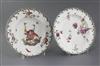 A Derby feather scroll moulded plate and a similar Chelsea plate, c. 1755-60, 21 and 21.5cm, latter cracked                            