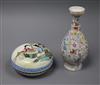 A Chinese famille rose box and cover and a 'thousand flower' vase height 14cm                                                          