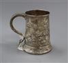 A George III later embossed silver mug, Charles Hougham, London, 1790, 9 oz.                                                           