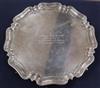 A George V silver salver with engraved inscription, Atkins Brothers, Sheffield, 1932, 48 oz.                                           