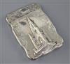 A Victorian silver castle top card case, decorated in relief with the Scott Memorial, by William & Edward Turnpenny, 9.4cm.            