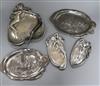 A pair of WMF Art Nouveau dishes and three other similar dishes (5) one reproduction                                                   