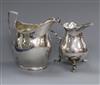 A George III silver cream jug, London, 1801 and an earlier silver tripod cream jug.                                                    