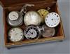 Assorted pocket watches and wrist watch movements, housed in a plated cigarette case.                                                  