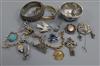 Mixed jewellery including white metal bird mourning brooch, Eastern bangle, fob seal etc.                                              