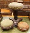 A Victorian rosewood adjustable piano stool and two Victorian foot stools revolving W.39cm                                             