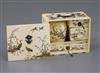 A Japanese gilt lacquered ivory model of a picnic set (Sage Jubako), Meiji period, H. 7cm, W. 8.3cm                                    