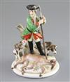 A Meissen group of a huntsman with hounds and prey, 19th century, H. 15.5cm, spear tip restored                                        