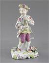 A Derby 'Pale Family' figure of a piper, c.1758, h. 15cm, some restoration and losses                                                  