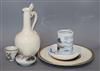 A creamware ewer with moulded basilisk handle and a small collection of Asian and chinoiserie wares,                                   