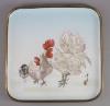 A Japanese square cloisonne tray, Meiji period, decorated with cockerel, hen and chick on a pale blue ground, Deakin Bros & Co, Japan                                                                                       
