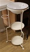 A late Victorian white enamelled wash basin, combined iron stand W.45cm                                                                