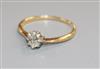 A yellow metal and solitaire diamond ring, size L.                                                                                     