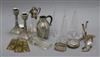 A collection of WMF style metalware, three glass epergne flutes etc.                                                                   