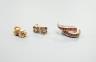 Three assorted modern pairs of 9ct and gem set ear studs                                                                                                                                                                    