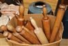 A collection of wooden rolling pins                                                                                                    