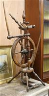 A Victorian beech spinning wheel W.34cm                                                                                                