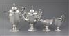 A George V silver four piece silver tea set, by Walker & Hall, gross 66.2 oz.                                                          