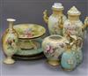 A quantity of blush ceramics and a collection of floral and gilt plates tallest 30cm                                                   