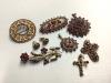 A group of facetted garnet set jewellery, including brooches, pendants and ear studs                                                                                                                                        