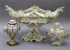 A Continental centrepiece and two lidded pots largest length 37cm                                                                      