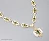 A modern stylish 925 gilt white metal, green paste and enamel set necklace, 50cm                                                                                                                                            