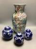 A Chinese enamelled porcelain baluster vase and three Chinese prunus blossom ginger jars, tallest 39cm                                                                                                                      