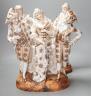 A pair of large French porcelain figures, 38cm, and a figural group en suite                                                                                                                                                