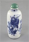 A Chinese blue and white ovoid snuff bottle, 19th century, height 7.7cm excl. stopper                                                  