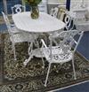 A white painted cast iron garden table and six chairs w.170cm                                                                          