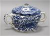 An 18th century delft two handled bowl and cover height 12cm (a.f.)                                                                    