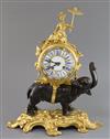 A late 19th century French bronze and ormolu mantel clock, height 17in.                                                                