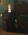 James Ricks (fl.1868-1877) Portrait of a young lady seated in a music room 29.5 x 24.5in.                                              