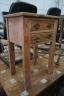 A Victorian pine two drawer book press table, width 50cm, depth 36cm, height 71cm                                                                                                                                           