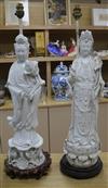 A pair of Chinese blanc de chine figural lamps on bases overall height 73cm                                                            