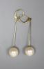 A pair of mid 20th century 585 yellow metal and simulated pearl set bar drop earrings                                                                                                                                       