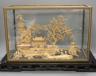 A large Chinese export Ruanmu Hua carved cork diorama, depicting a pagoda on stand - 35.5cm tall including case                                                                                                             