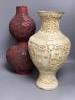 A simulated lacquer double-gourd vase and a simulated cream lacquer vase, tallest 48cm                                                                                                                                      