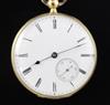 A late 19th century engine turned gold open face cylinder pocket watch by Patek et Cie,                                                