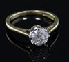 A modern 18ct gold and solitaire diamond ring, size K.                                                                                 