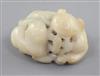 A Chinese white and russet jade carving of two cats eating lingzhi fungus, 18th/19th century, 4cm                                      