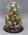 Victorian shellwork flowers under a dome height 40cm                                                                                   